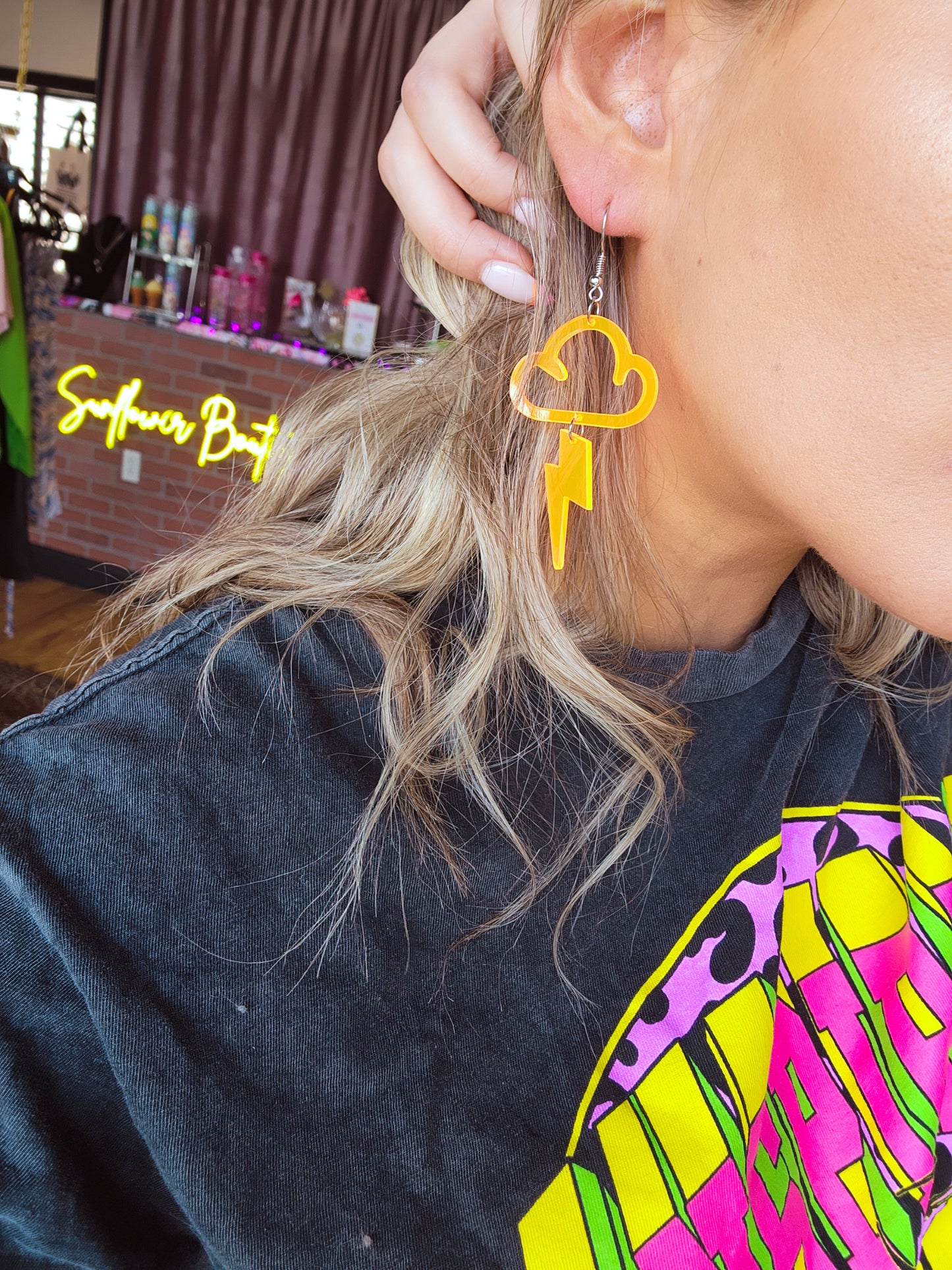 Neon Lightening Bolt Earrings