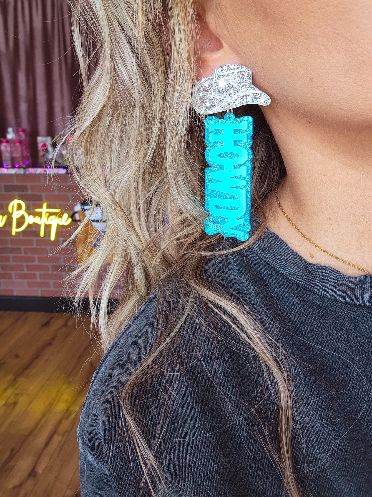 Howdy Glitter Dangle Earrings