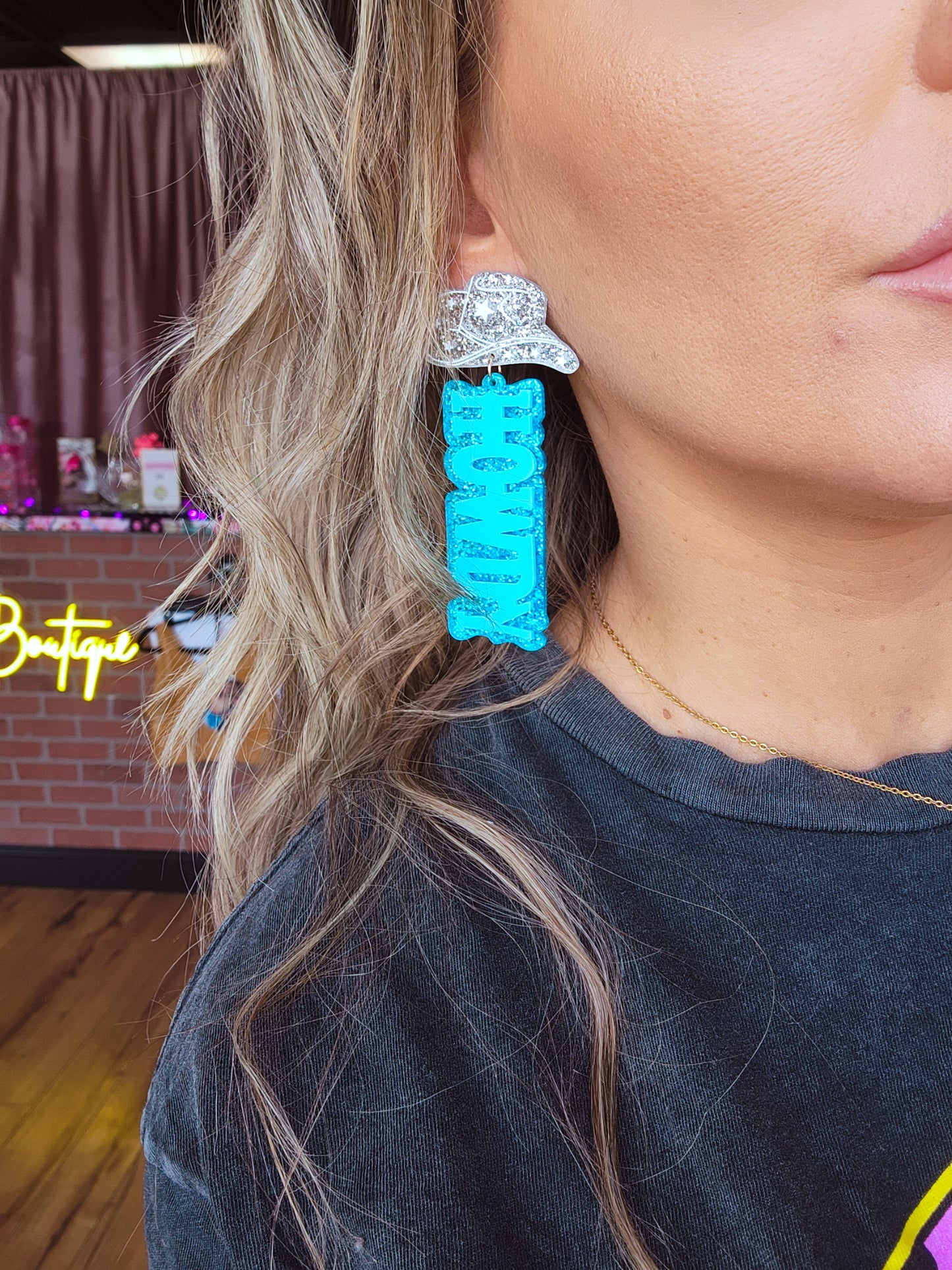 Howdy Glitter Dangle Earrings