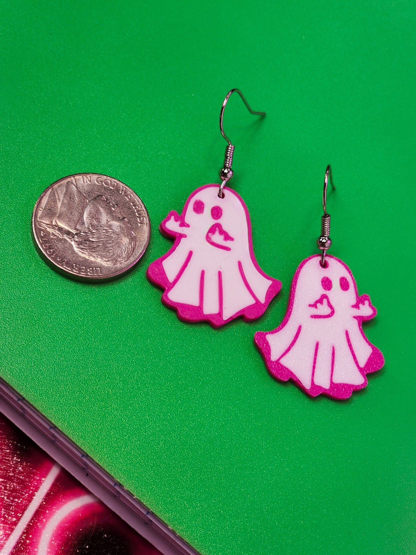 Pink and White Eff Off Ghost Earrings