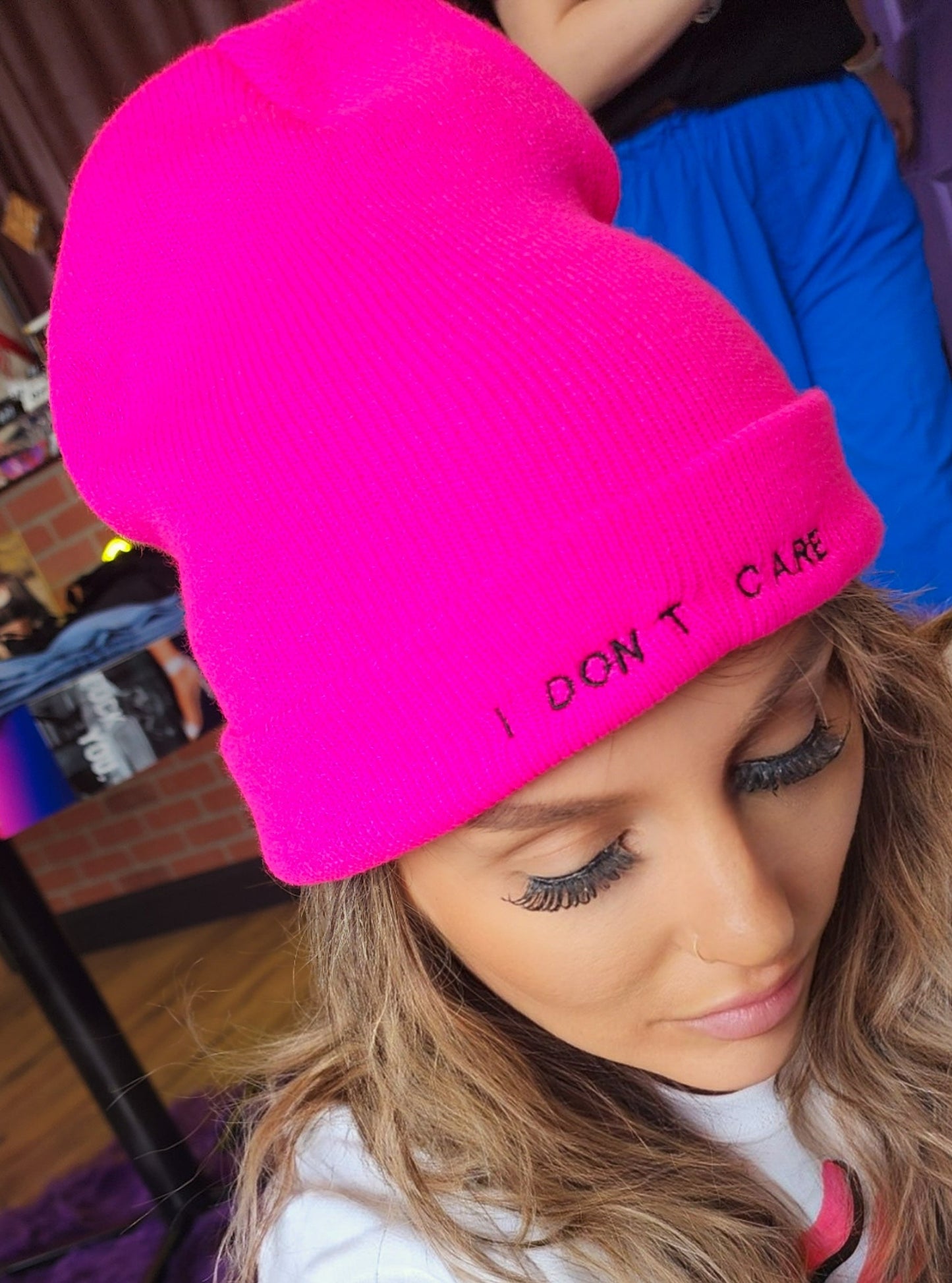 Hot Pink Don't Care Beanie
