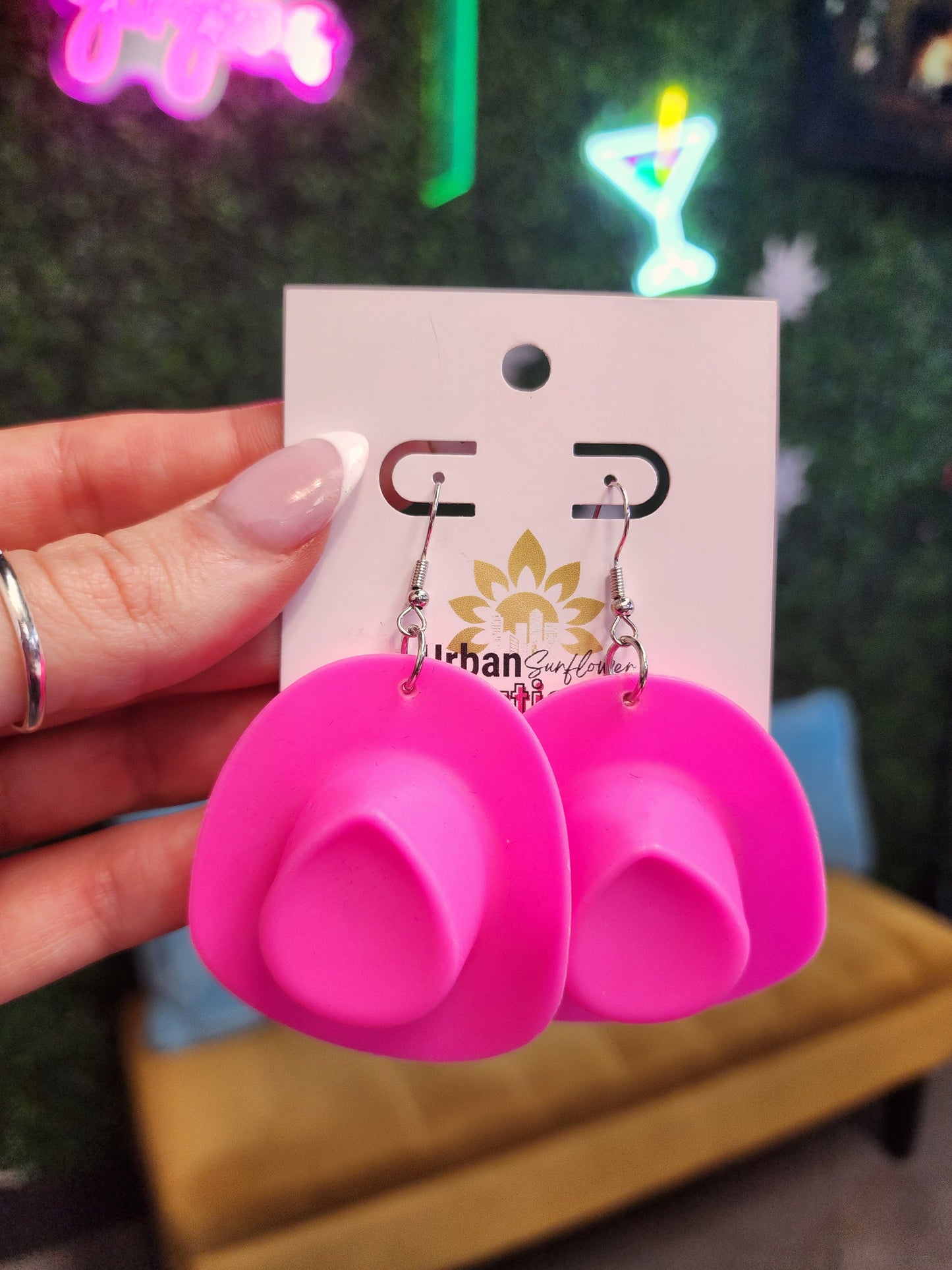 Hot Pink Cowboy Hat Earrings