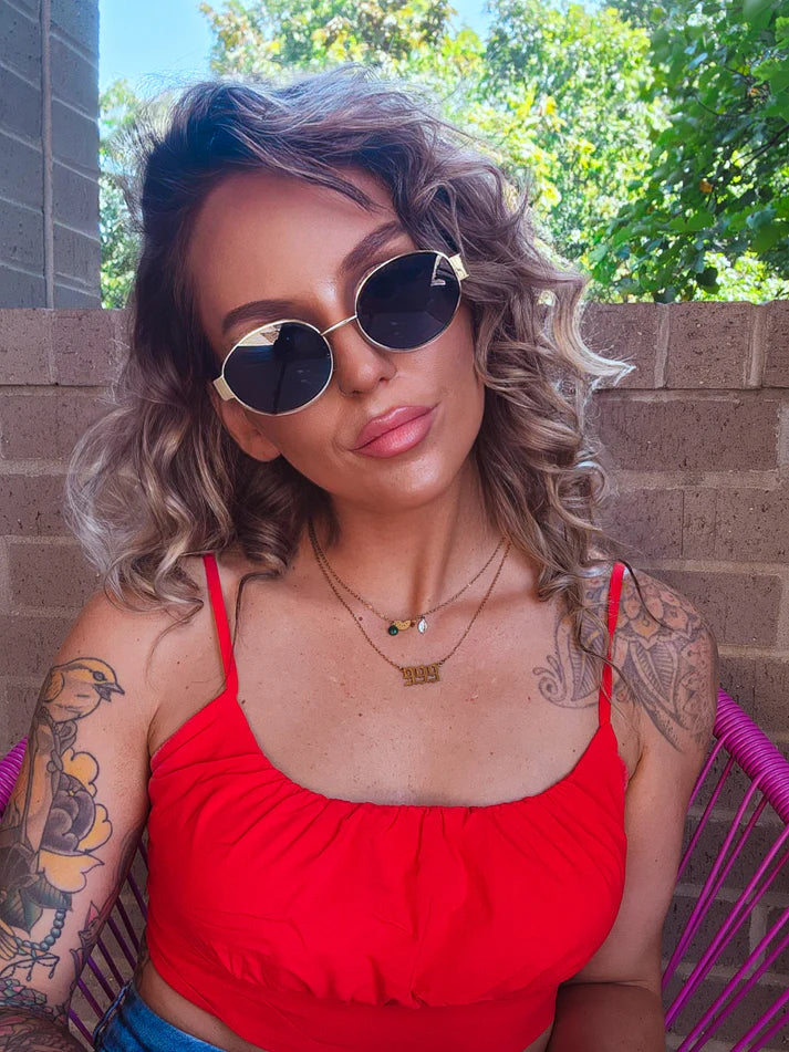 Sun Kissed Retro Oval Sunnies Black Lense