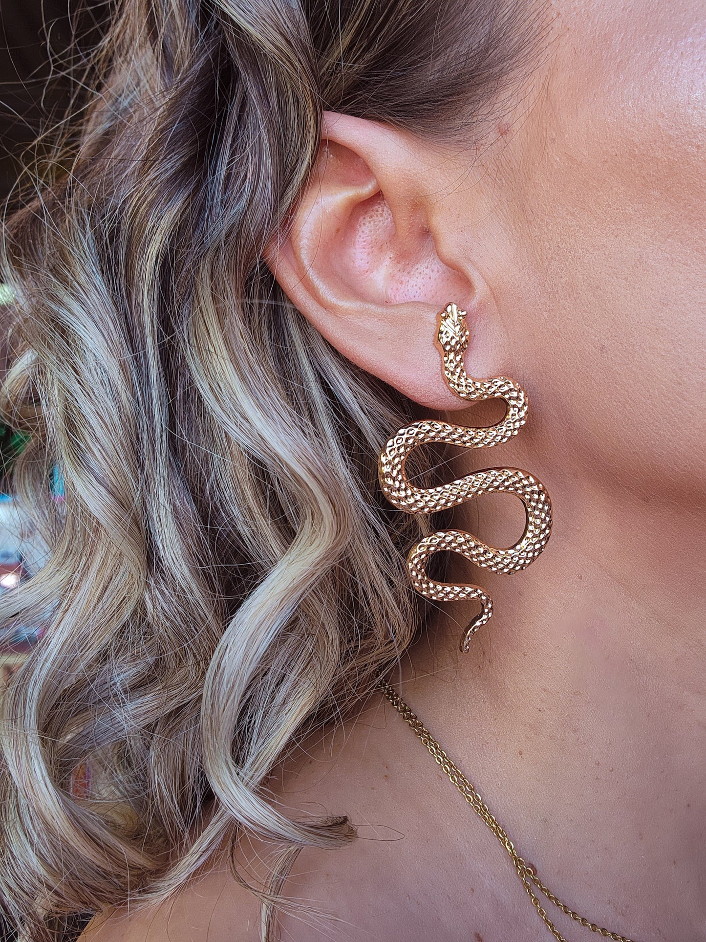 Gold Toned Midnight Serpent Earrings