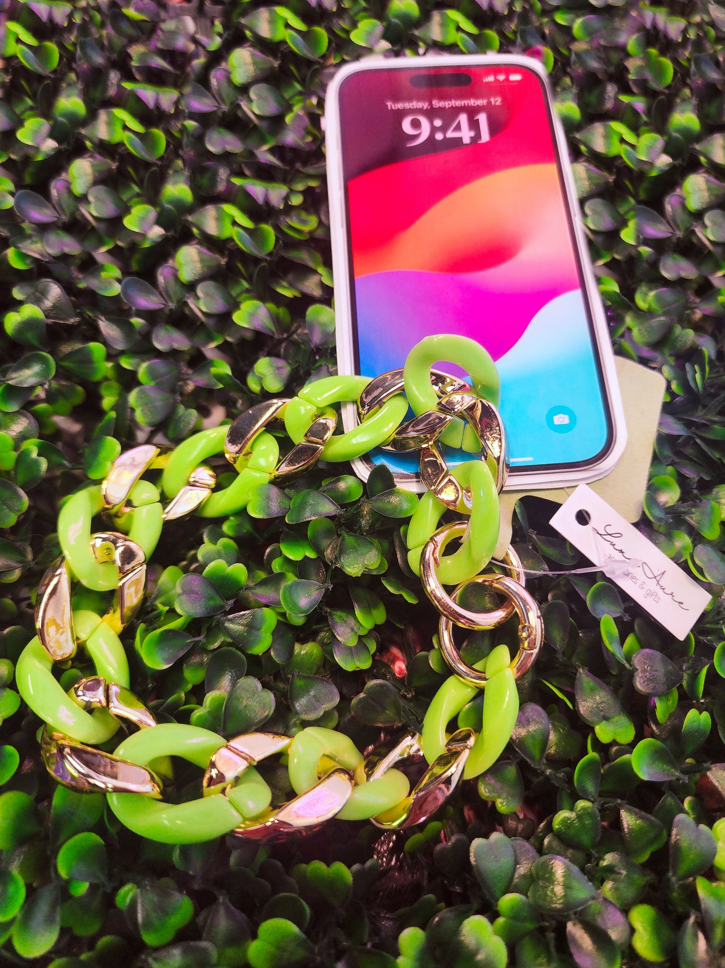 Green & Gold Cellphone Keychain Charm