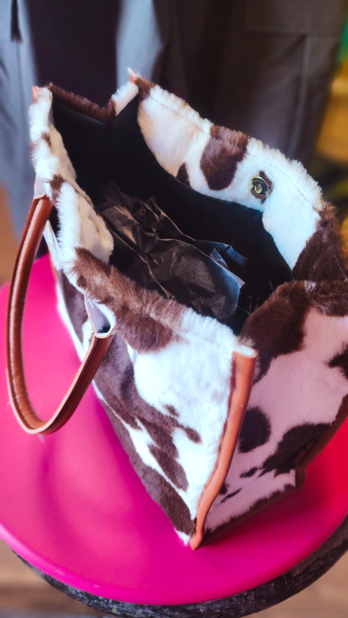 Fuzzy Brown Cow Print Handbag