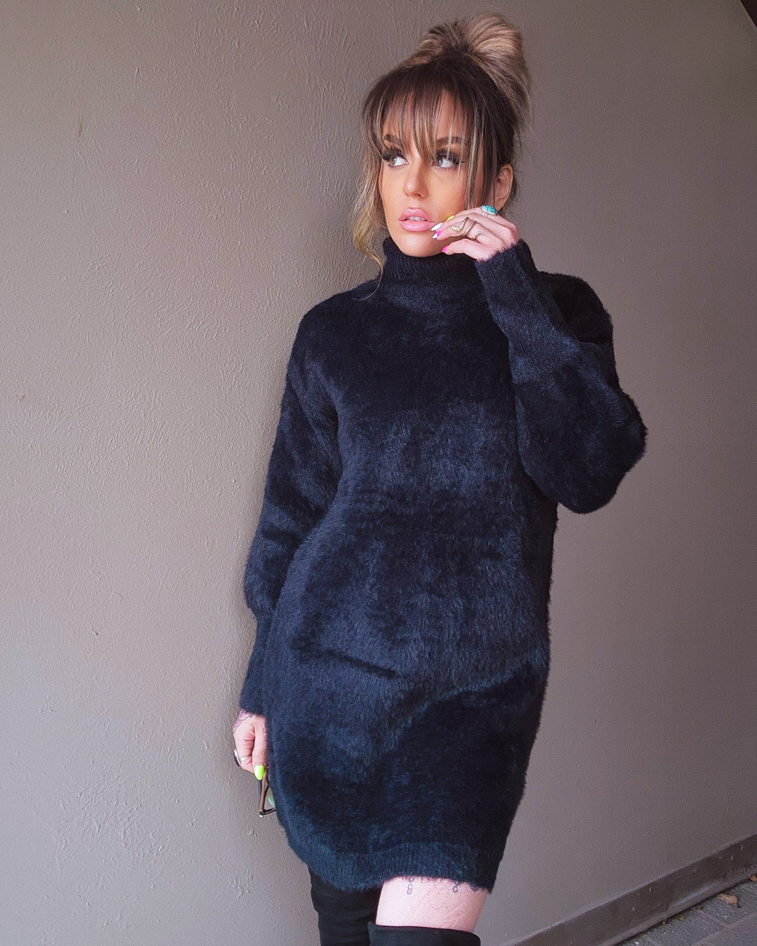 Secret Crush Black Fuzzy Dress
