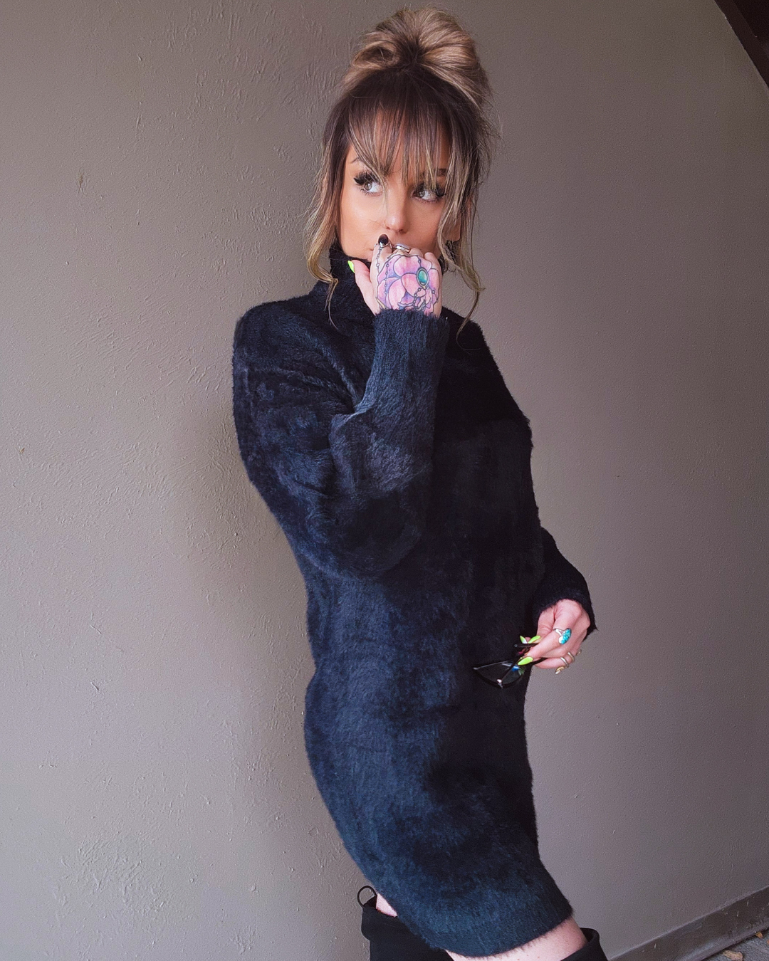 Secret Crush Black Fuzzy Dress