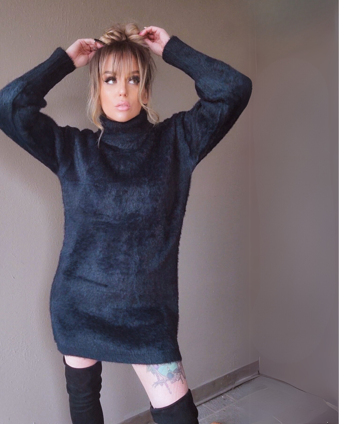 Secret Crush Black Fuzzy Dress