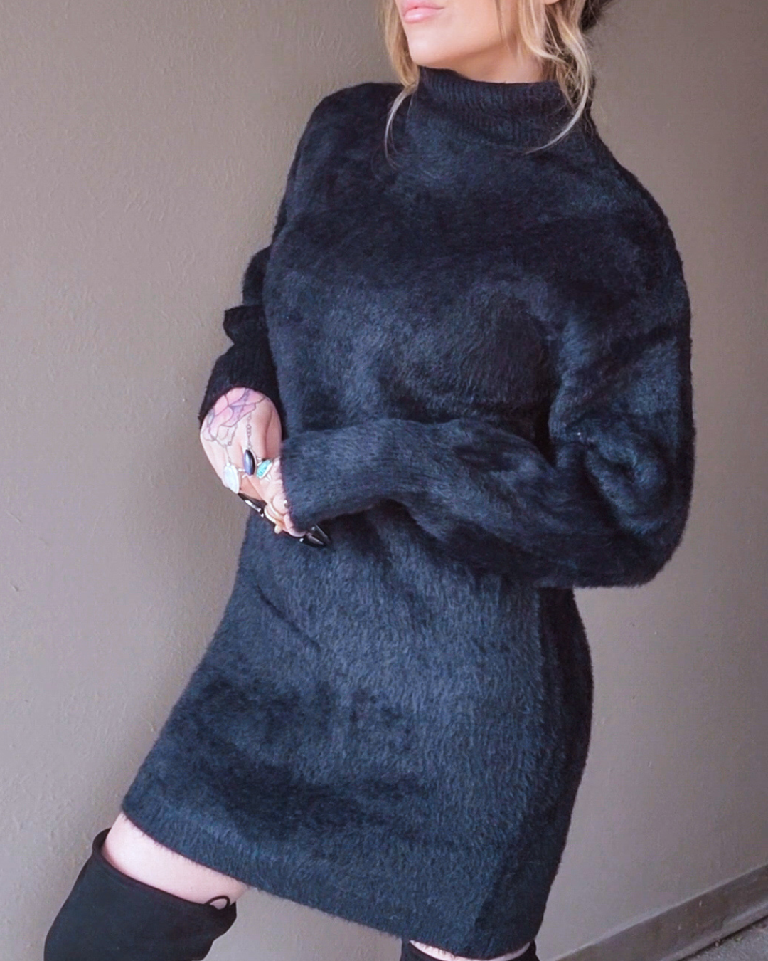 Secret Crush Black Fuzzy Dress