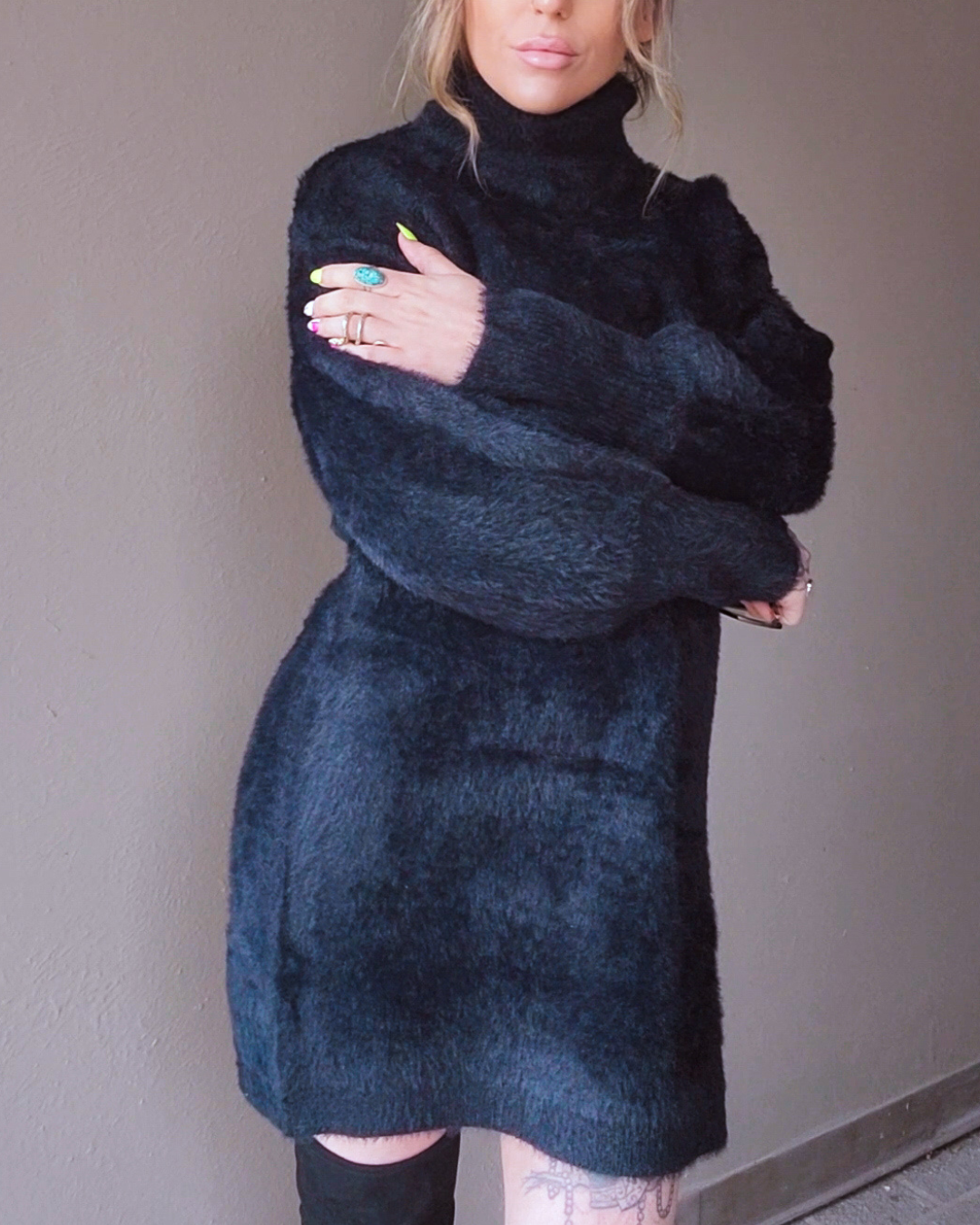 Secret Crush Black Fuzzy Dress