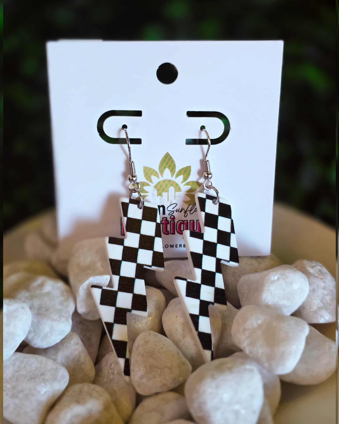 Checkered Lightning Bolt Earrings