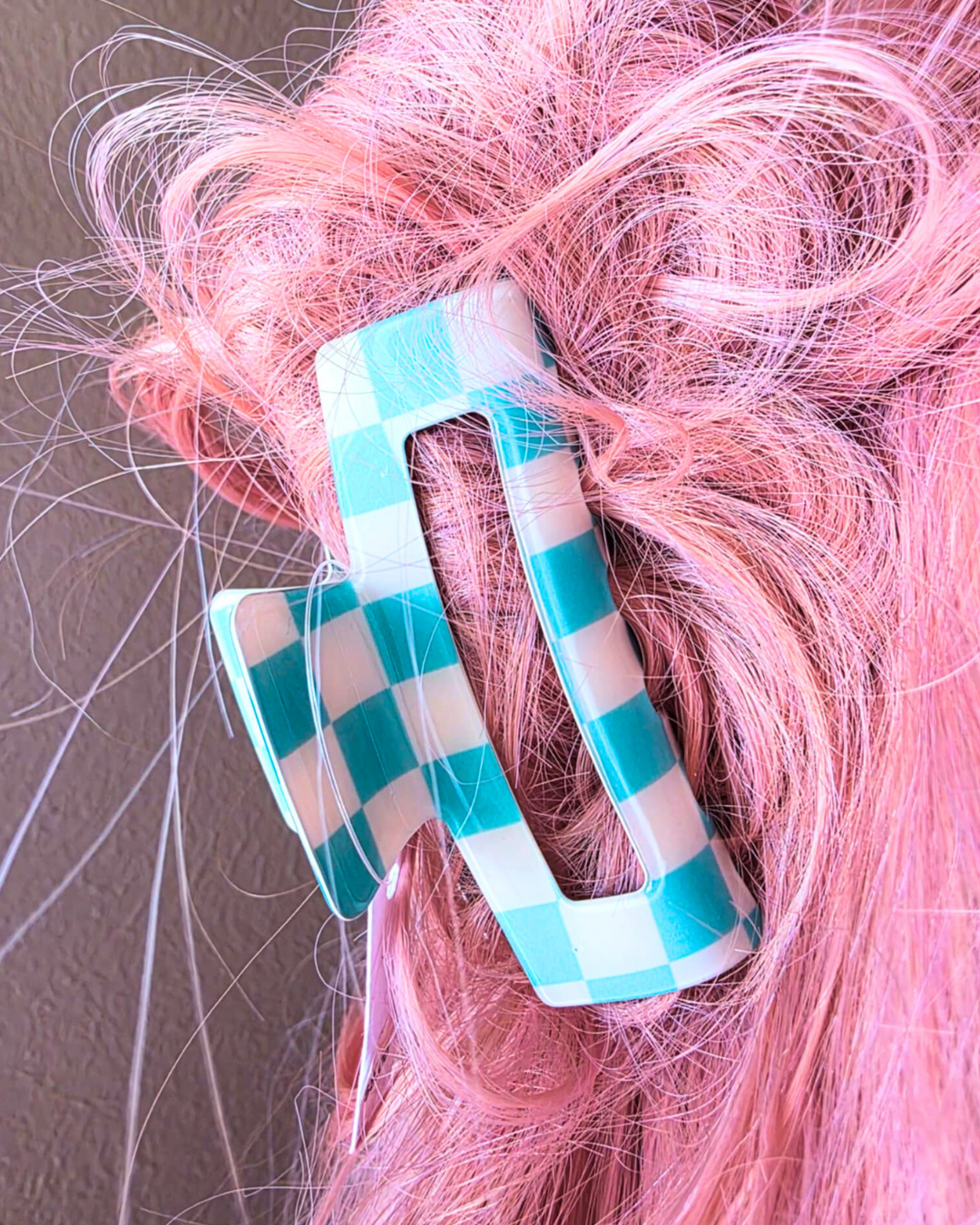 Blue Checkered Midi Claw Clip