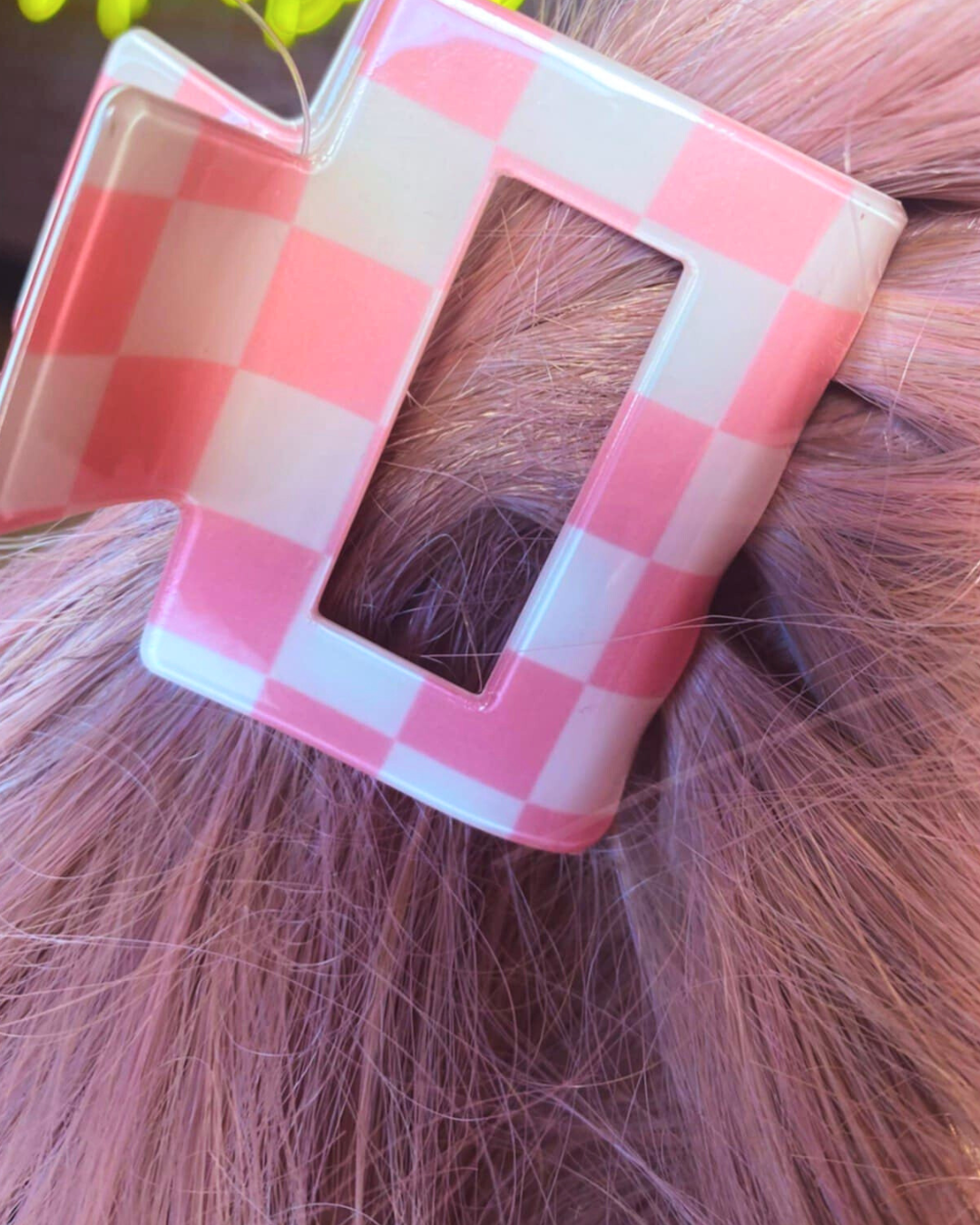 Pink Chunky Checkered Claw Clip