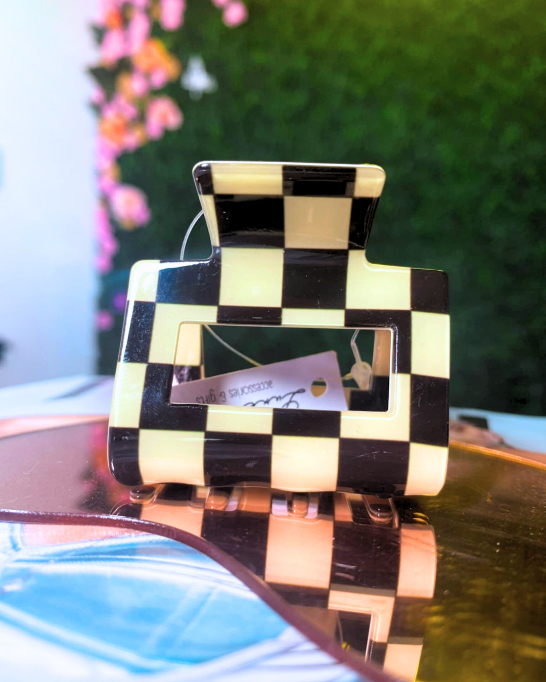 Black Chunky Checkered Claw Clip