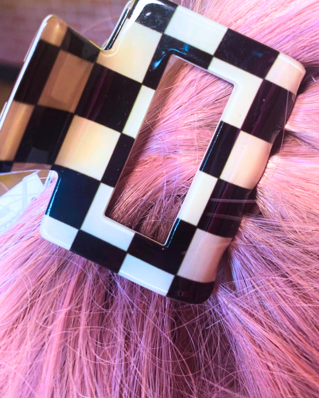 Black Chunky Checkered Claw Clip