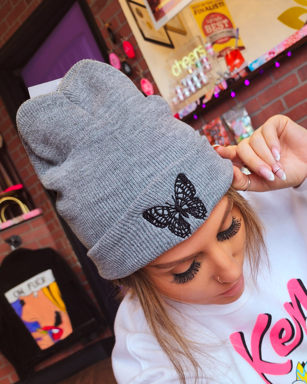 Gray Butterfly Beanie