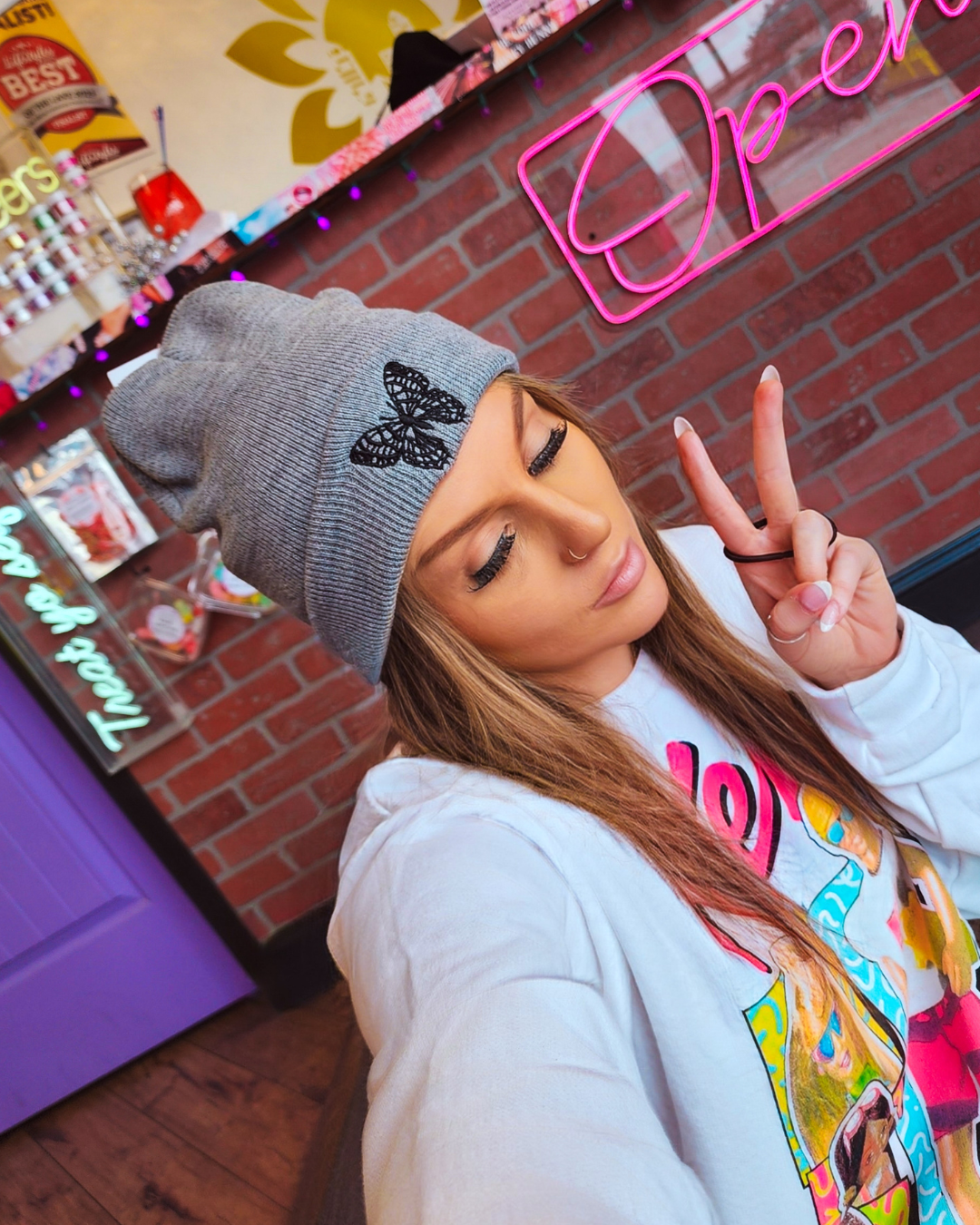 Gray Butterfly Beanie