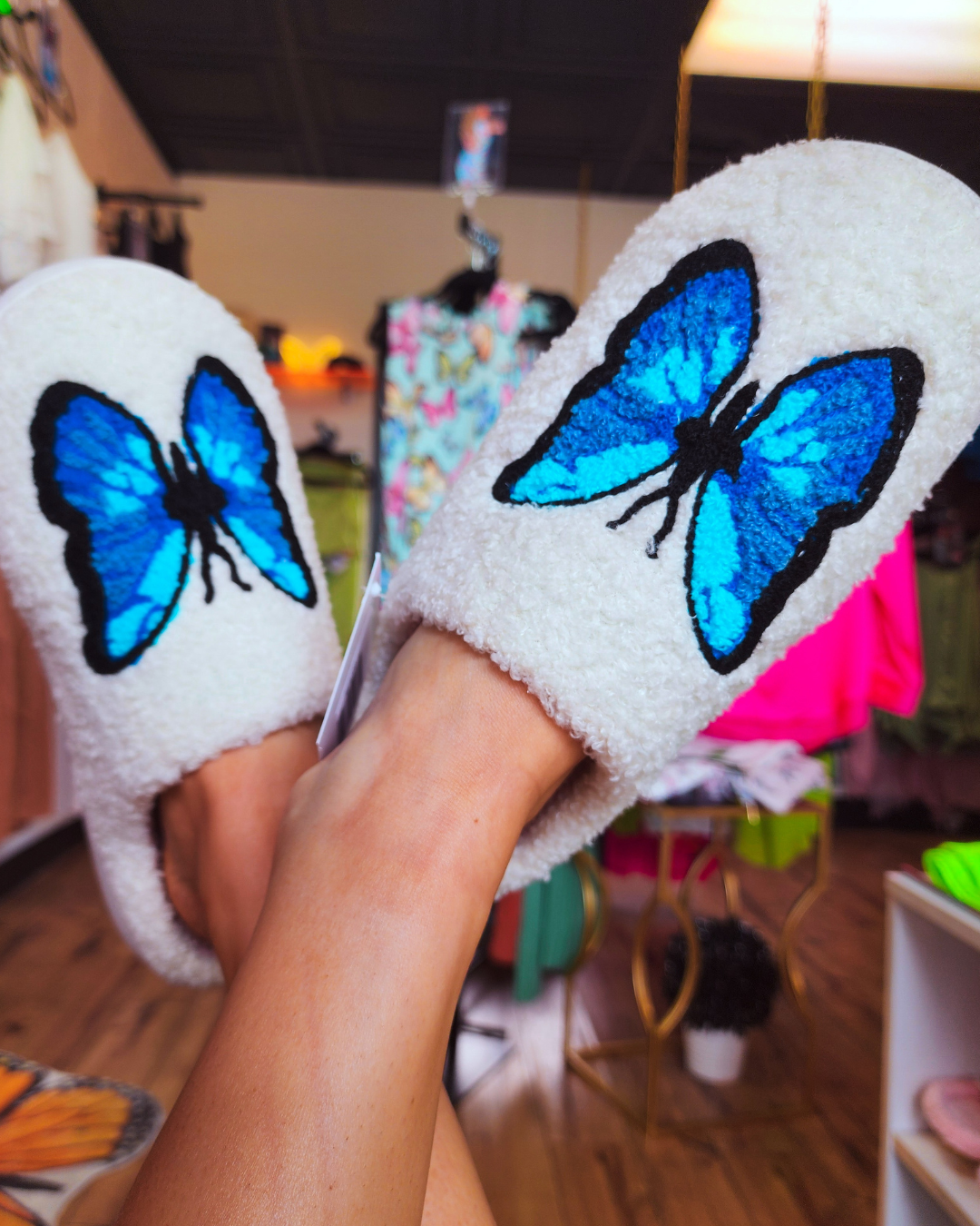 Fuzzy Butterfly Slippers