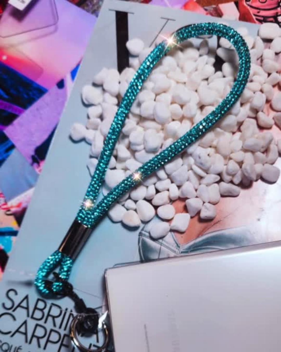 Blue Rhinestone Cellphone Keychain Wristlet