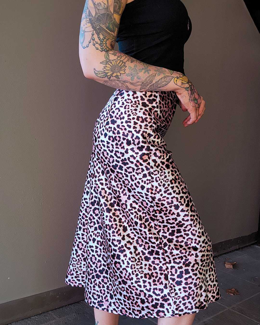 Follow My Lead Satin Cheetah Print Midi Skirt