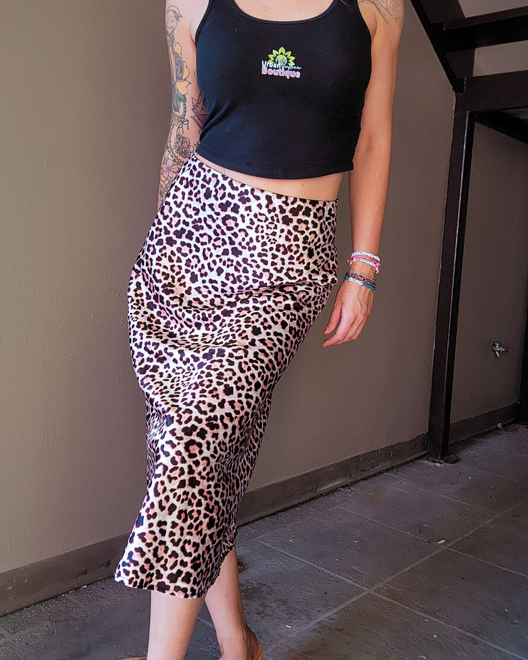 Follow My Lead Satin Cheetah Print Midi Skirt