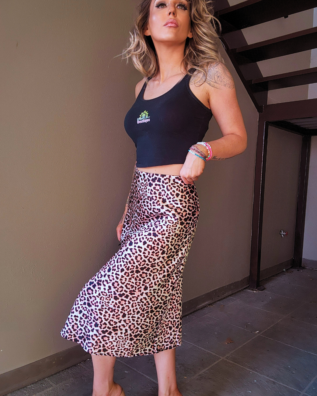 Follow My Lead Satin Cheetah Print Midi Skirt