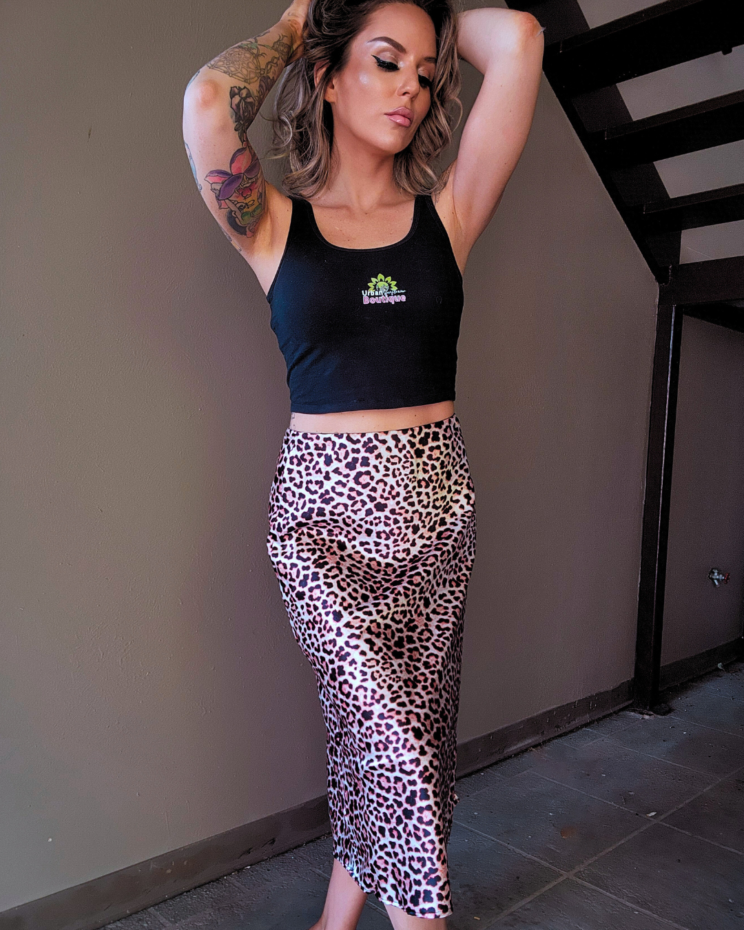 Follow My Lead Satin Cheetah Print Midi Skirt