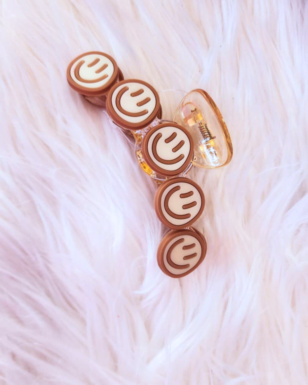 Tan Smiley Face Claw Clip