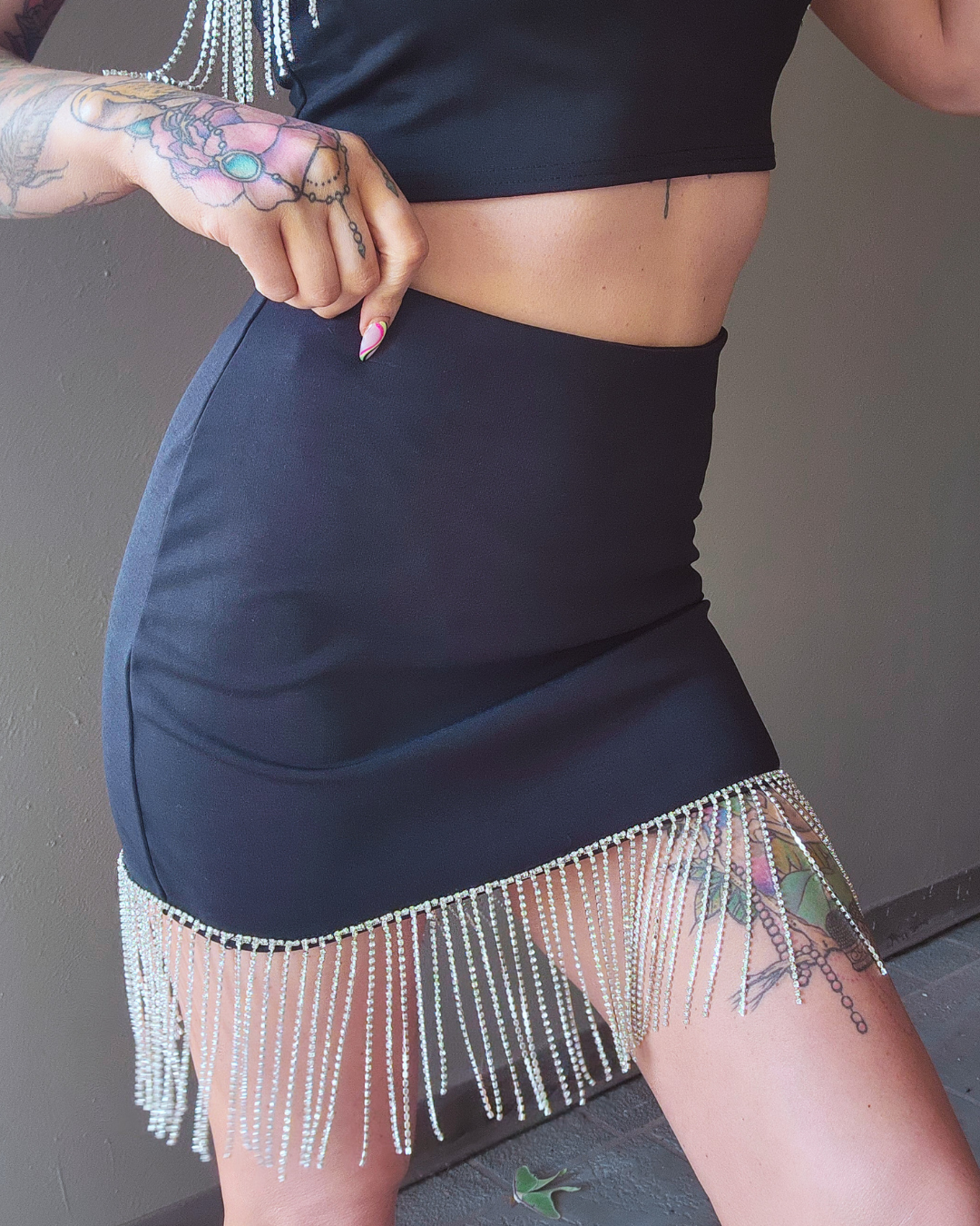 Diamond Dust Rhinestone Fringe Skirt