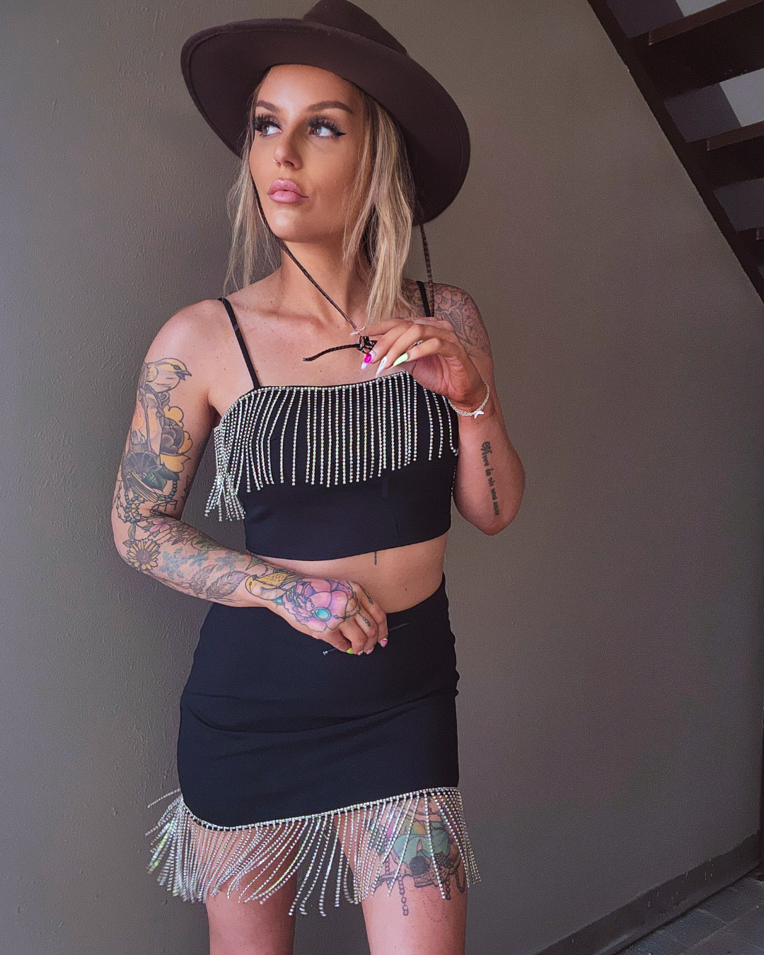 Diamond Dust Rhinestone Fringe Skirt
