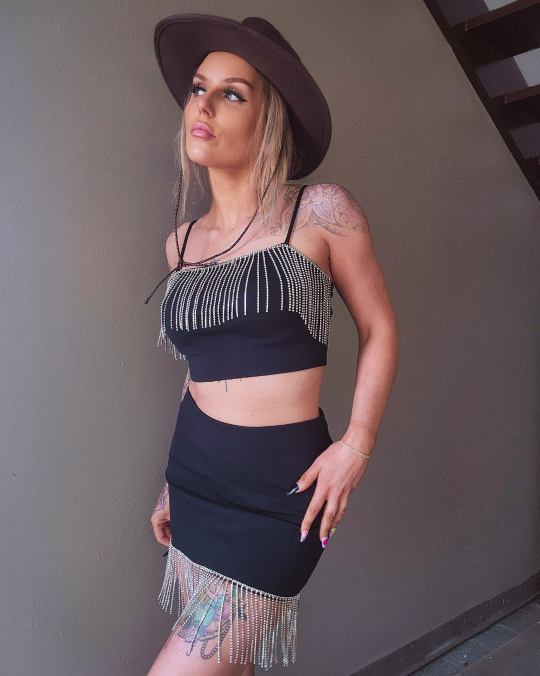 Diamond Dust Rhinestone Fringe Skirt