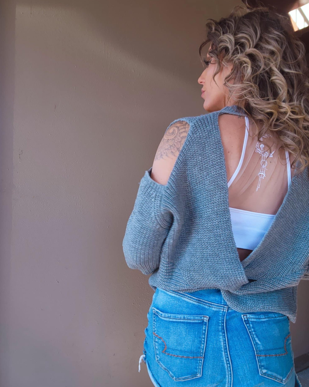 Sweet Escape Twist Back Cold Shoulder Sweater