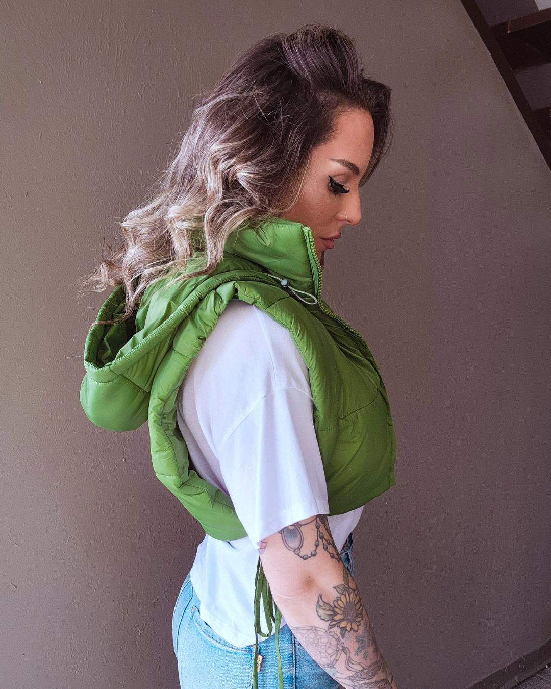 Olive Grove Hooded Puff Vest