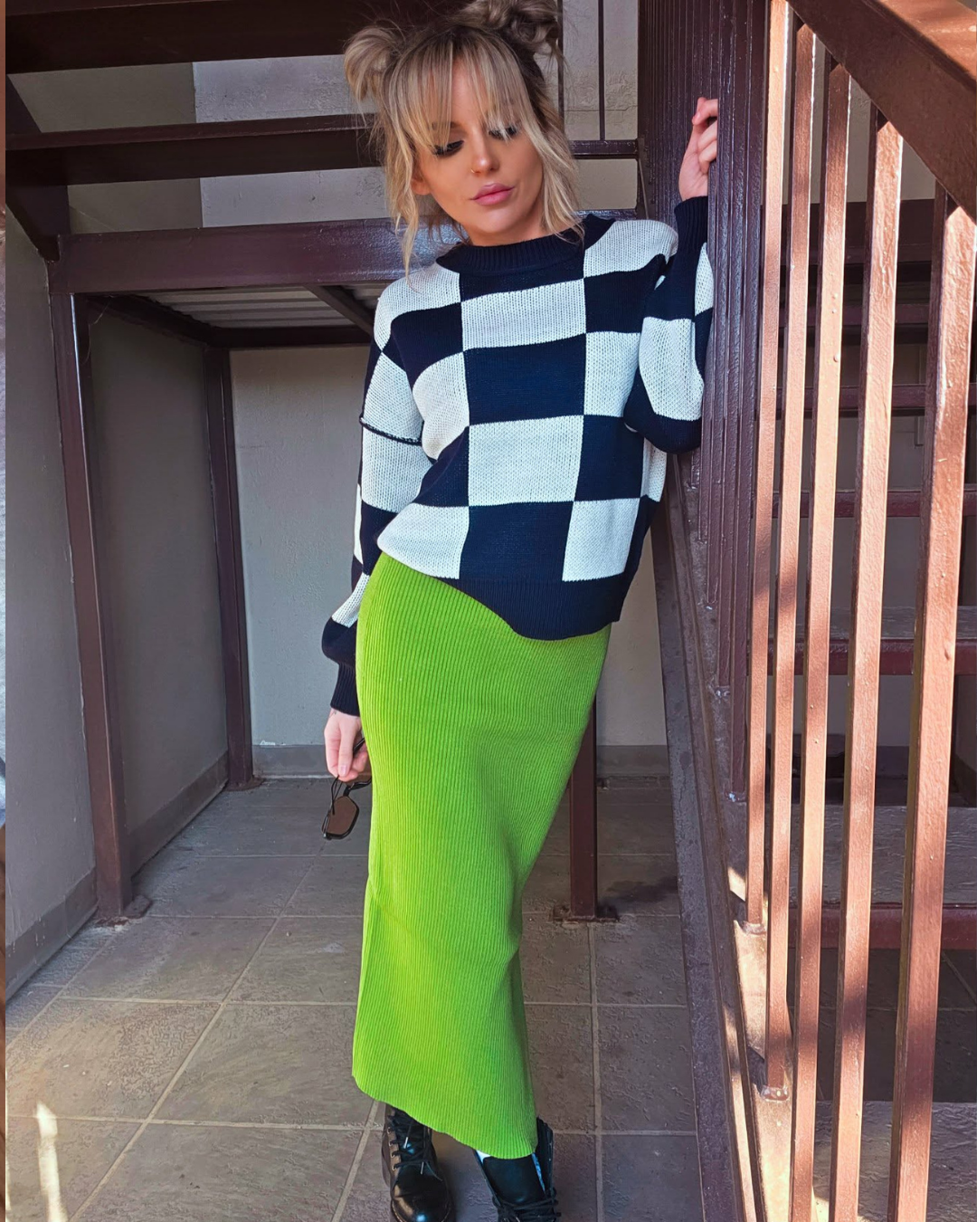 Matcha Green Ribbed Midi Skirt