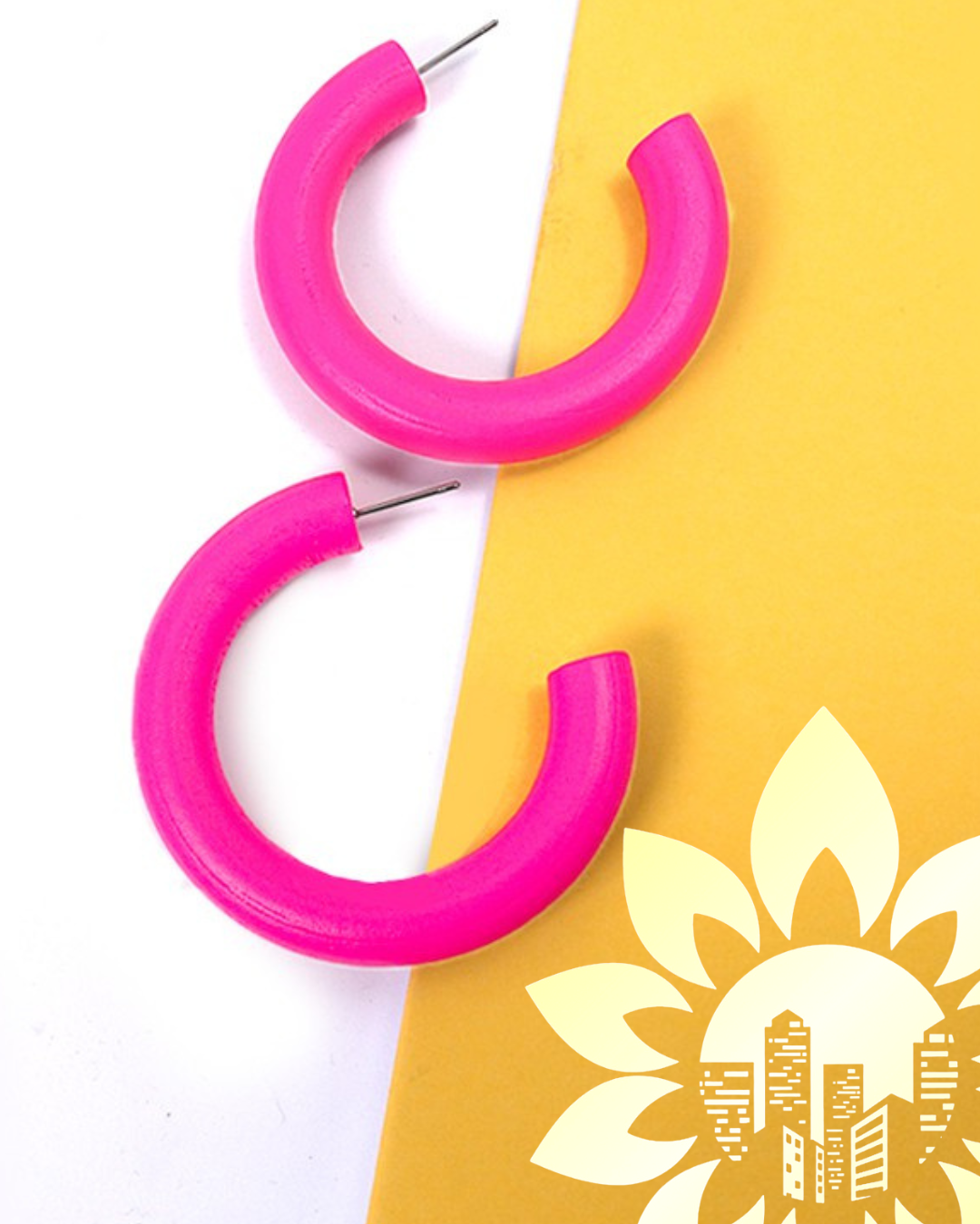 Hot Pink Wood Hoop Earrings