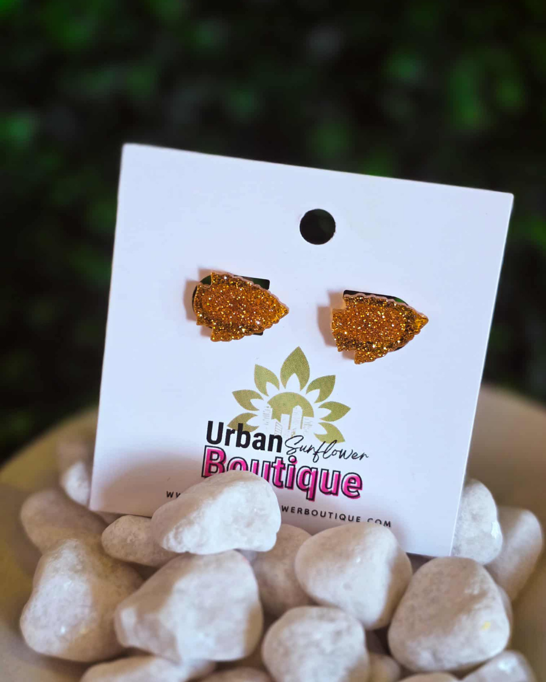 Yellow Glitter Arrowhead Earrings