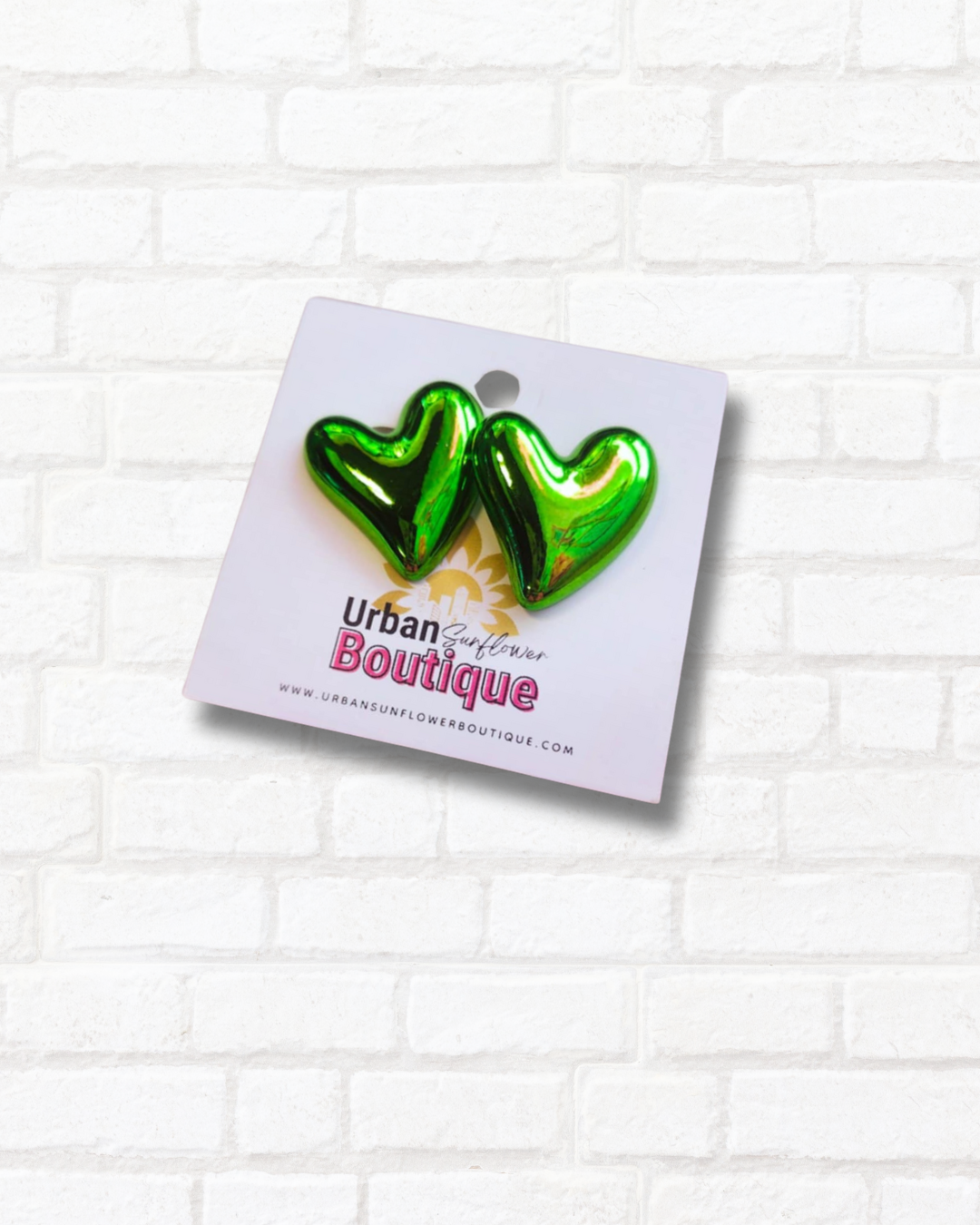 Metallic Green Heart Earrings