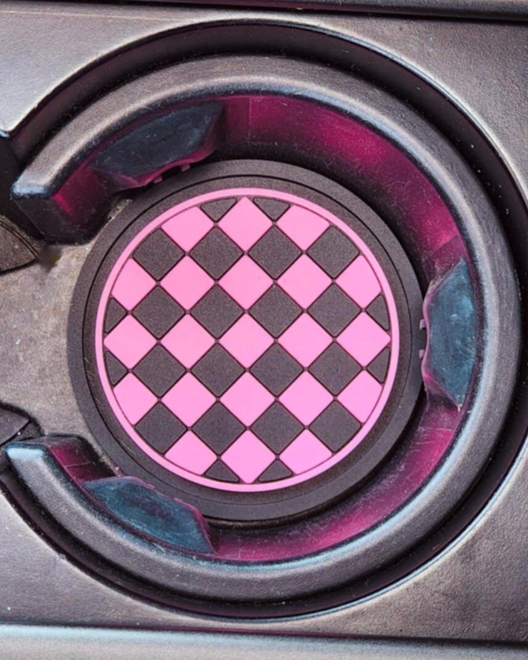 Pink & Black Checkered Car Coaster