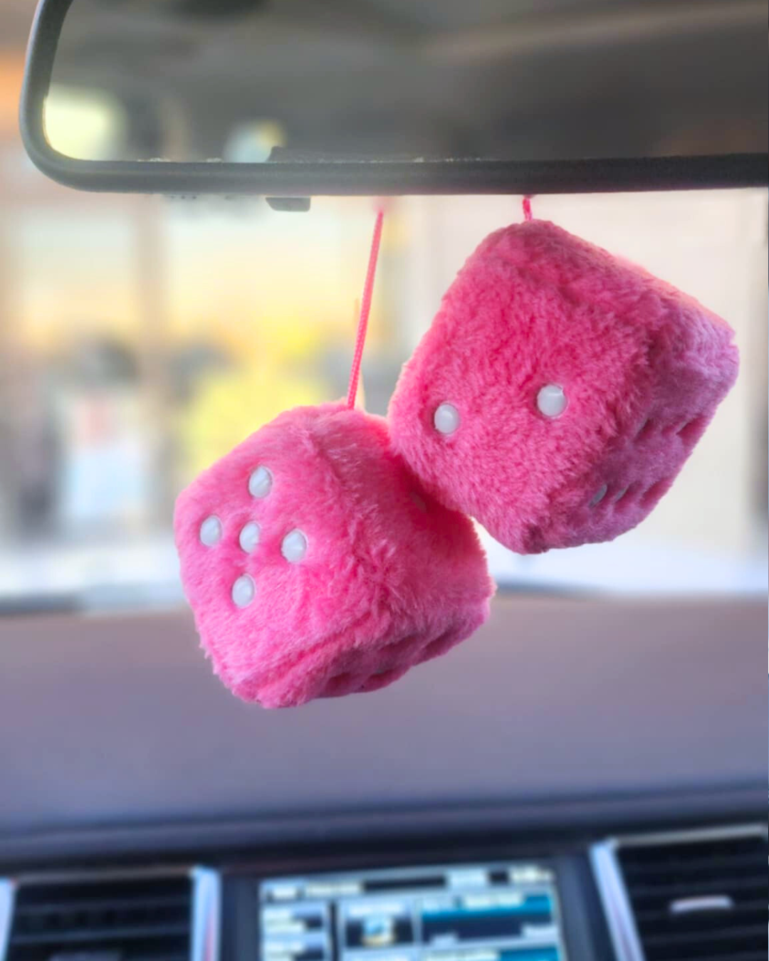 LARGE Fuzzy Pink Car Dice