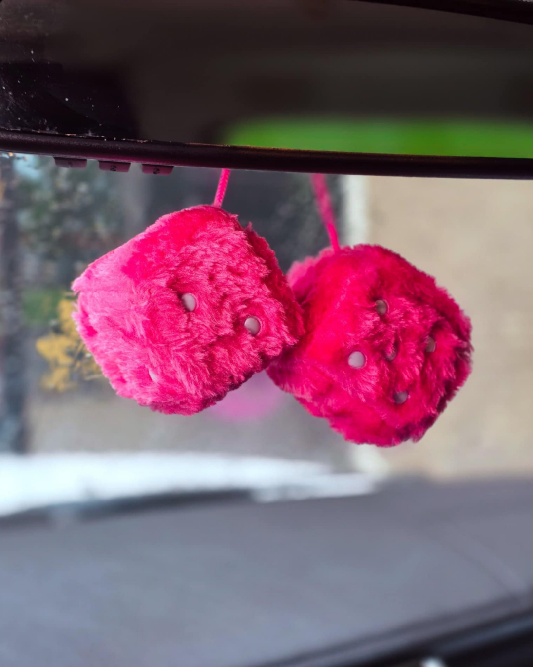 Fuzzy Pink Car Dice