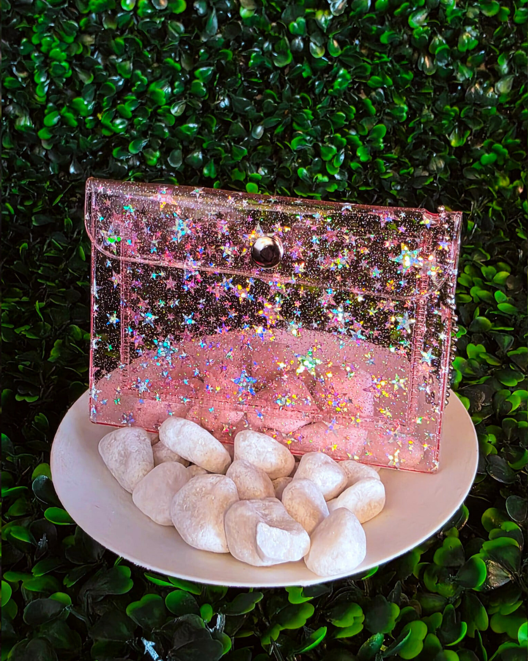 Pink Iridescent Stars Card Wallet