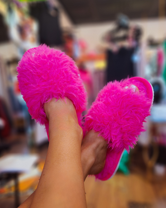 Fluffy Pink Open Toe Slippers