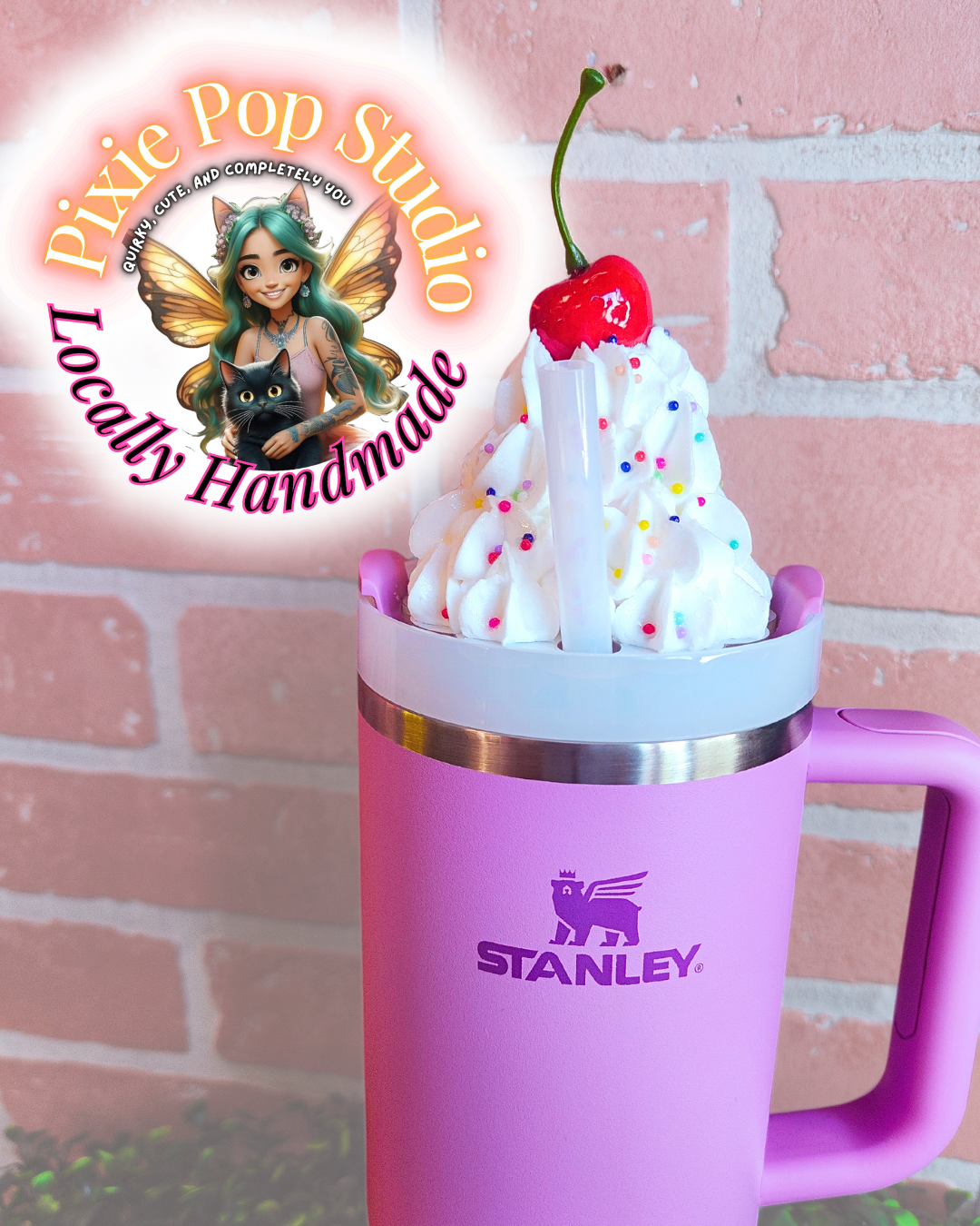 PIXIE POP Cherry Sprinkle Whipped Cream 40oz Stanley Topper