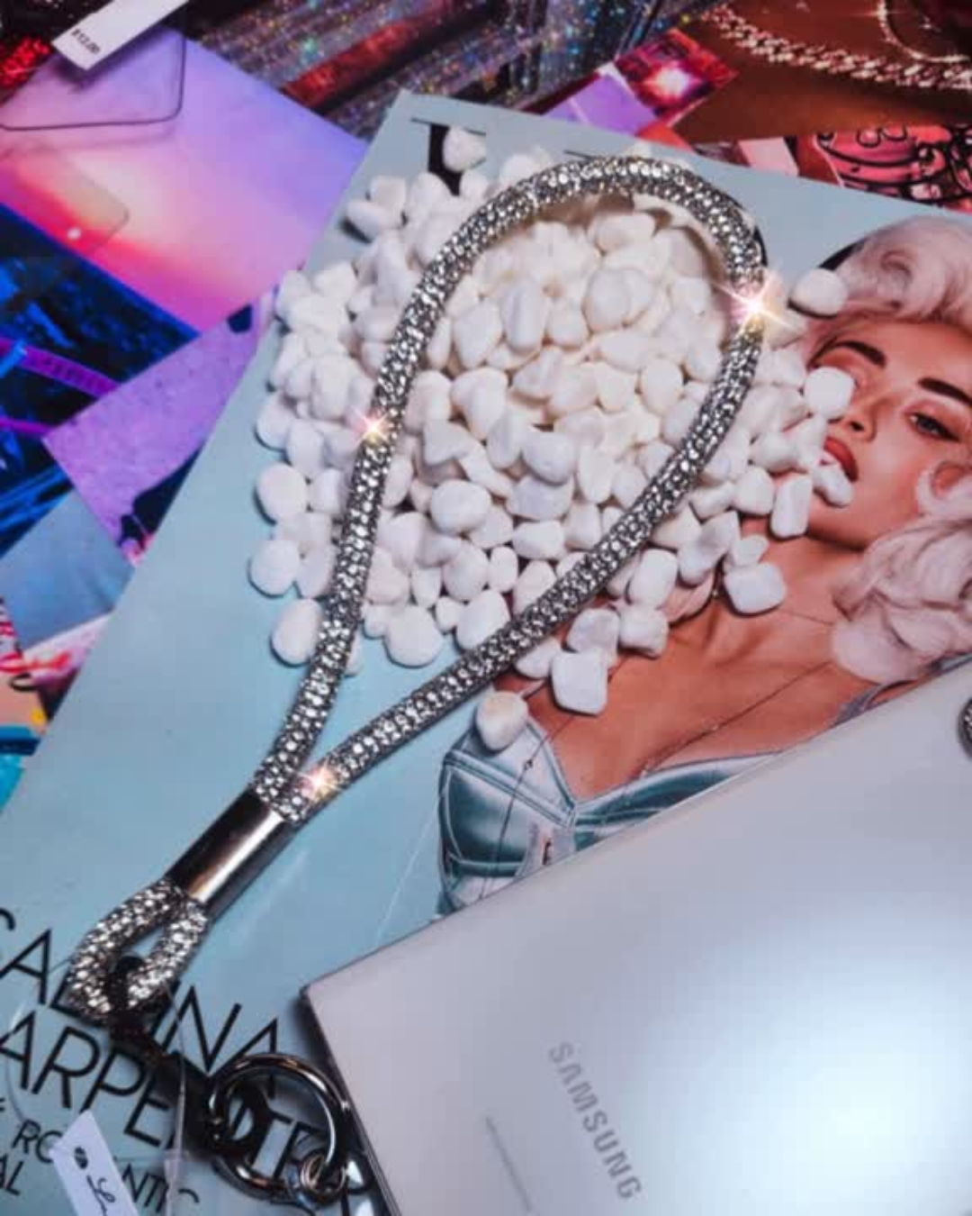 Silver Rhinestone Cellphone Keychain Wristlet