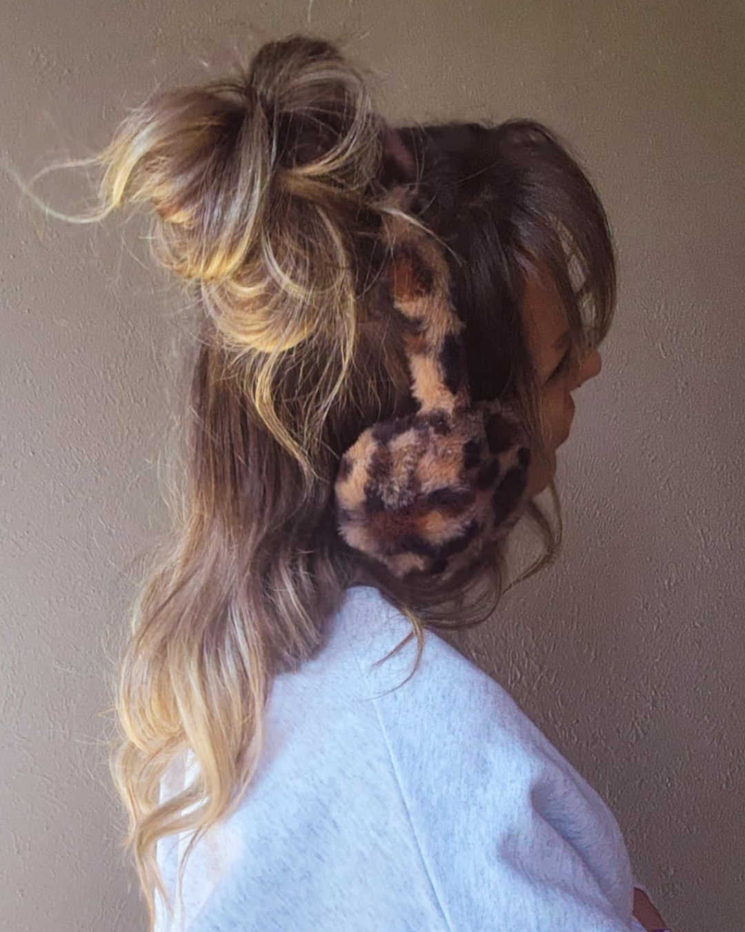 Fuzzy Tan Cheetah Earmuffs
