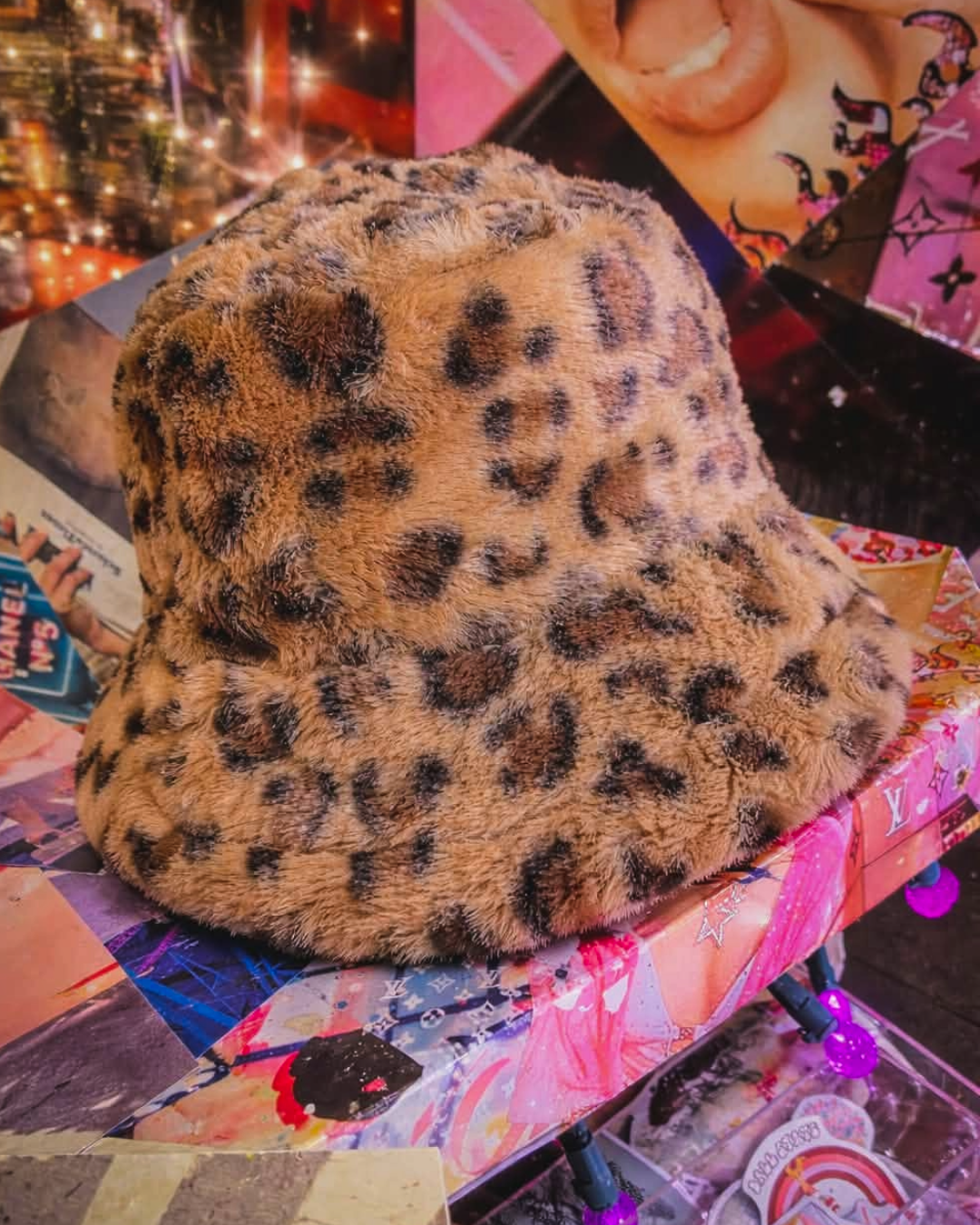 Fuzzy Cheetah Bucket Hat