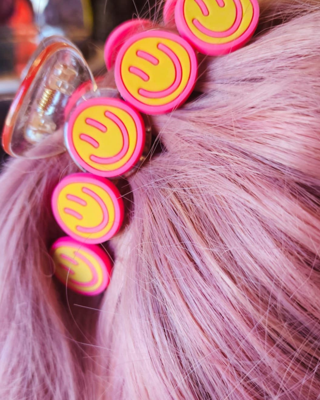 Pink & Yellow Smiley Face Claw Clip