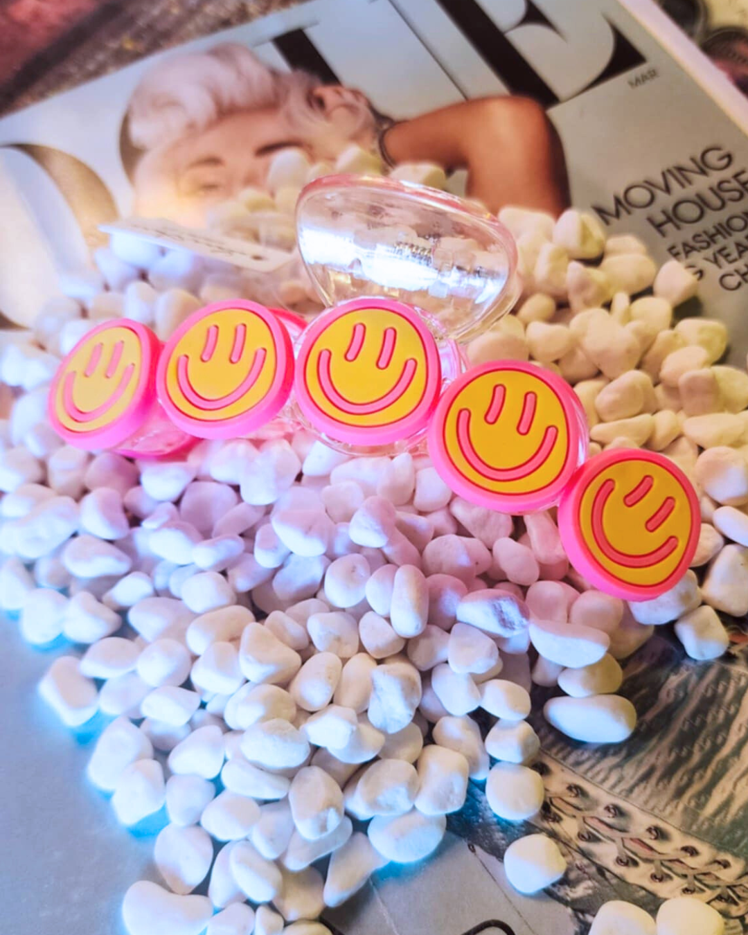 Pink & Yellow Smiley Face Claw Clip