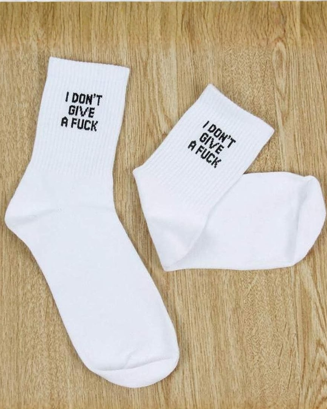 White I Don't Give a Fuck High Top Socks